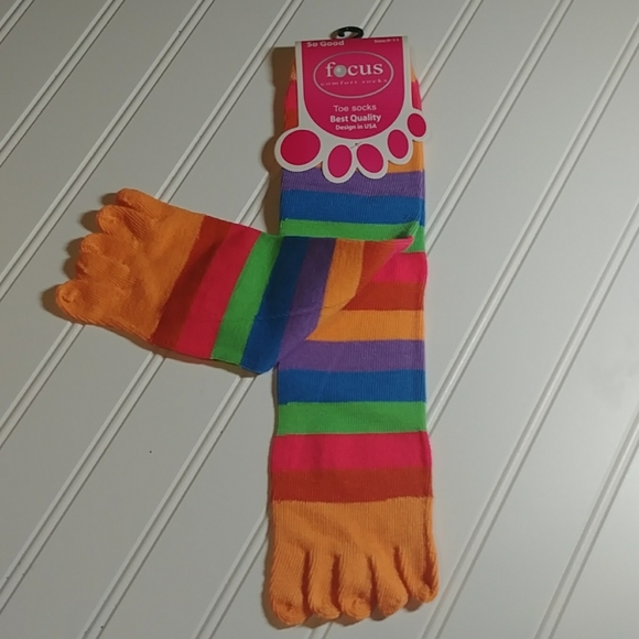 Focus Yellow Rainbow Striped Toe Socks-3/$… - Picture 2 of 8